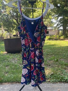 Blue Floral V-Neck Romper Dress by Blue Rain Size Xs